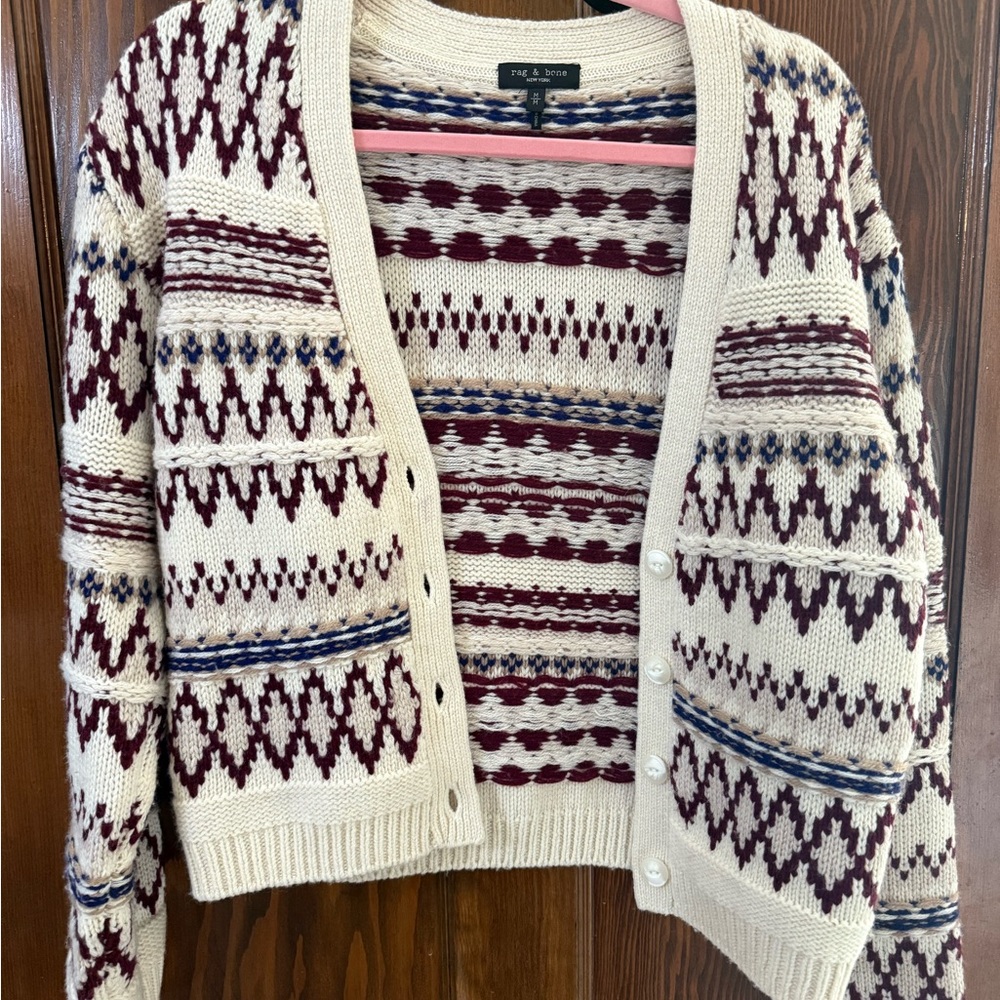 Rag & Bone Cream and Burgundy Patterned Cardigan